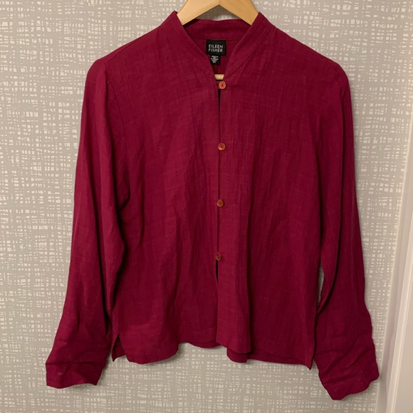 EILEEN FISHER VINTAGE XS RED/WINE BUTTON DOWN BLOUSE - Picture 1 of 5